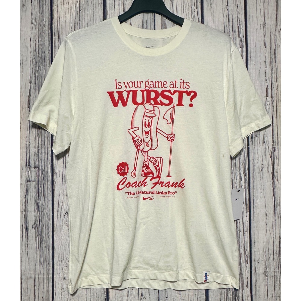 Nike Golf Coach Frank Wurst Hot Dog T-Shirt‎ Cream HV1719-047 Mens XL NWT Read